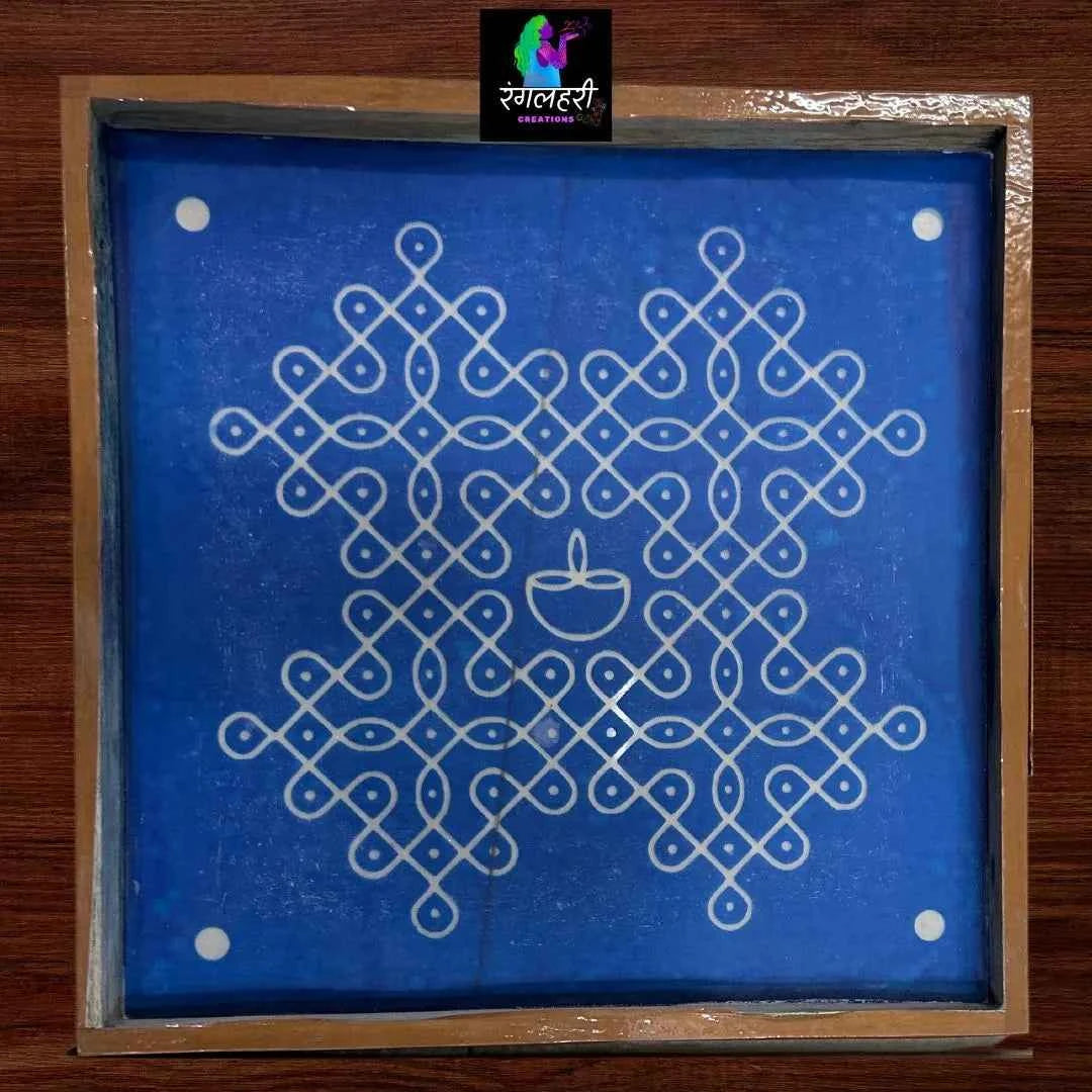 WJ1222 : 12 by 12 Wooden Rangoli Stencil Kolam With Deepam - Ranglahari Creations