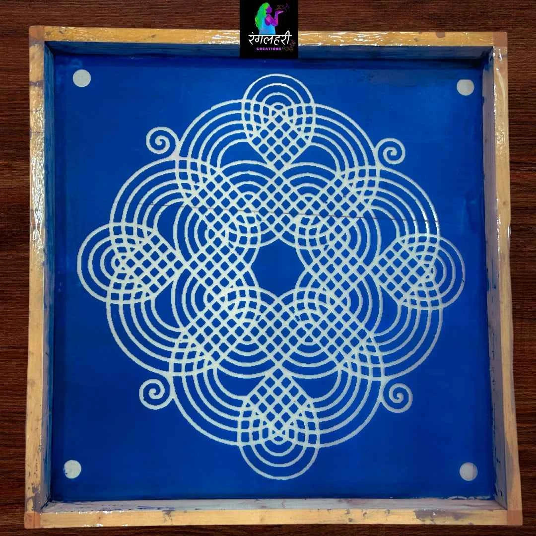 WJ2406 : 24 by 24 Wooden Square Rangoli Stencil Kolam - Ranglahari Creations