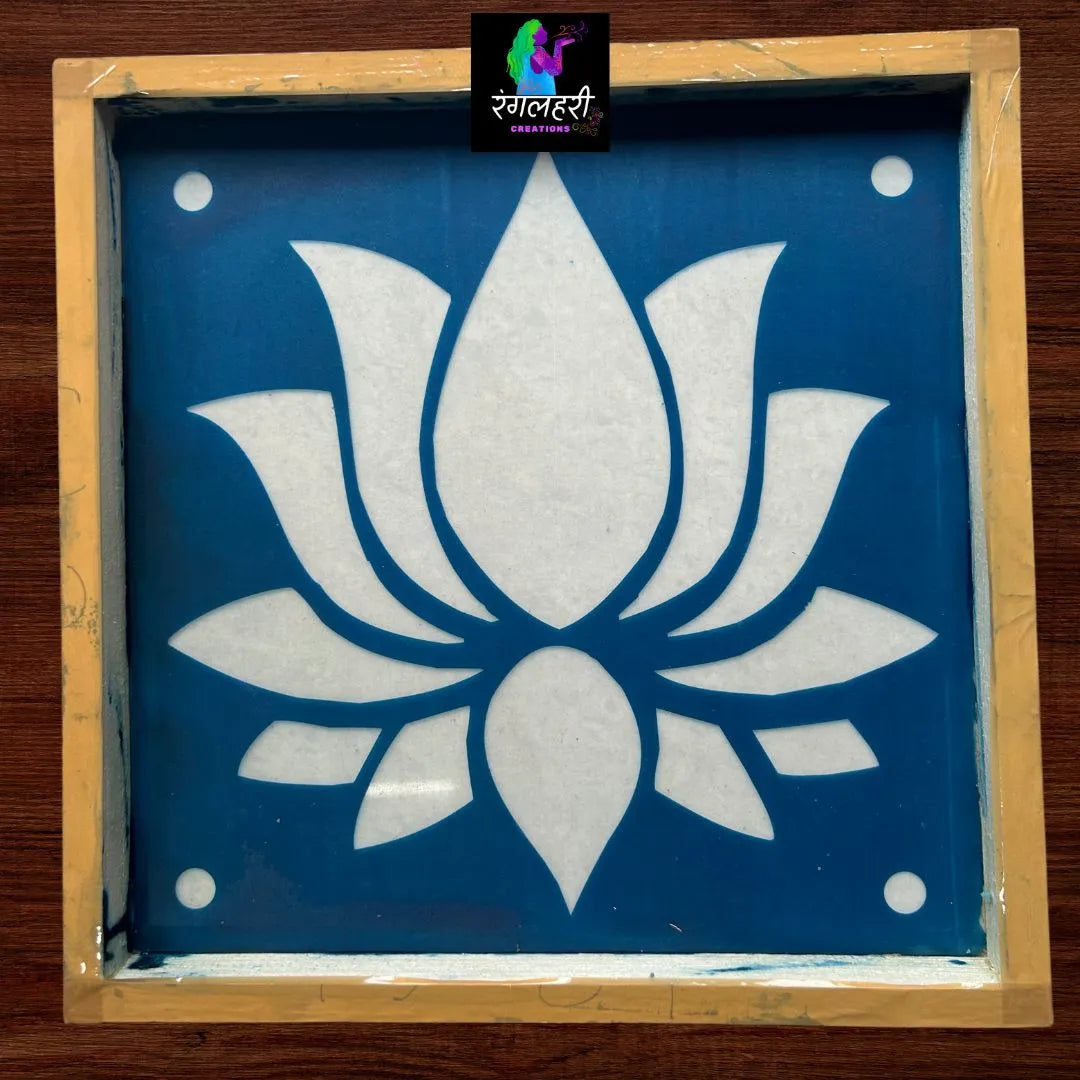 WJ1221 : 12 by 12 Wooden Rangoli Stencil Lotus Main image