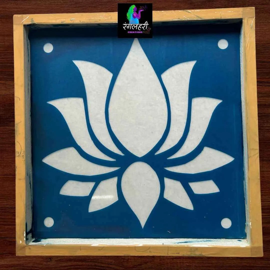 WJ1221 : 12 by 12 Wooden Rangoli Stencil Lotus - Ranglahari Creations