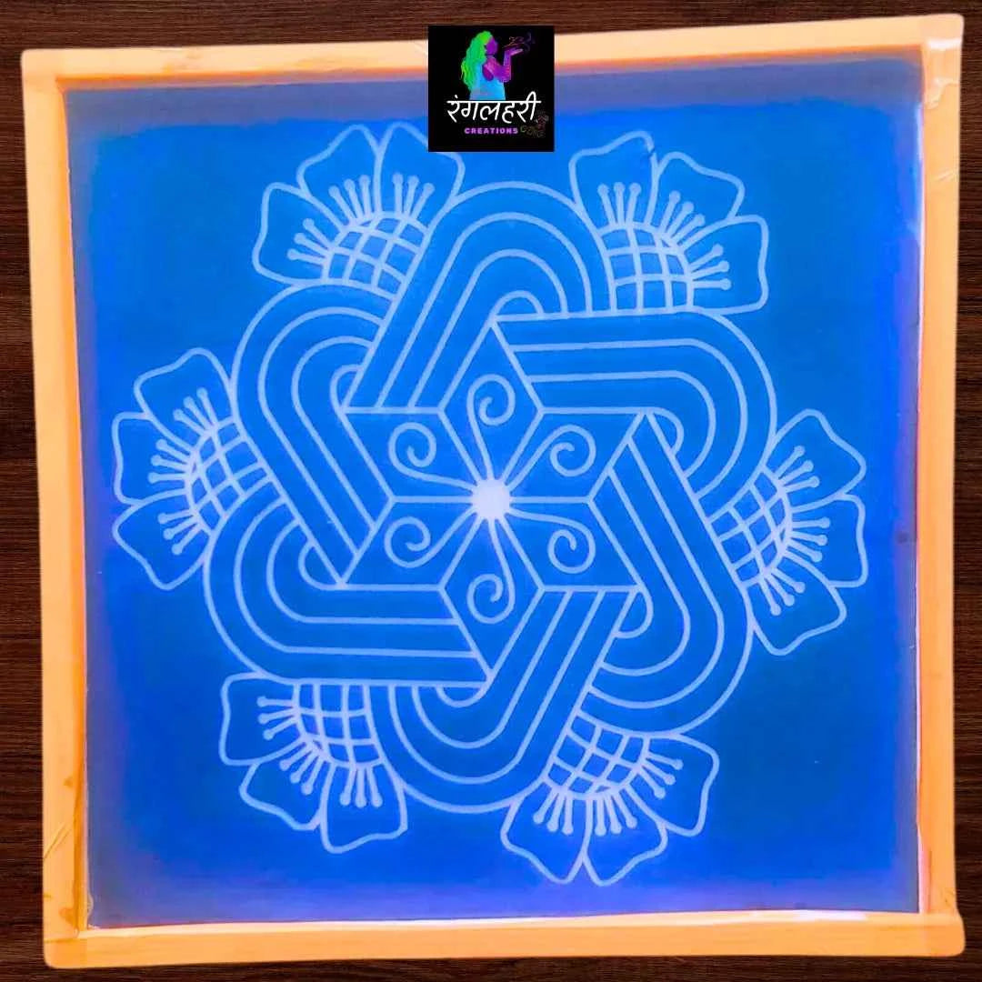 W1403 : Kolam Stencil 14 by 14 Inch Wooden Square Rangoli Stencil - Ranglahari Creations