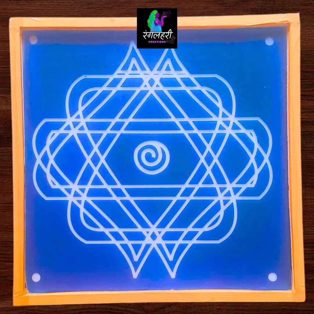 W1401 : Kolam Stencil 14 by 14 Inch Wooden Square Rangoli Stencil - Ranglahari Creations