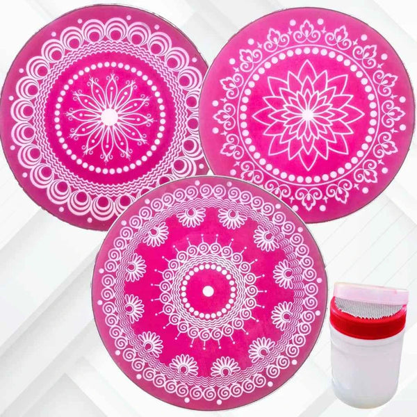 MS2005 : Kolam Design Big Metal Round Stencil Set of 4pcs in 20inch - Ranglahari Creations