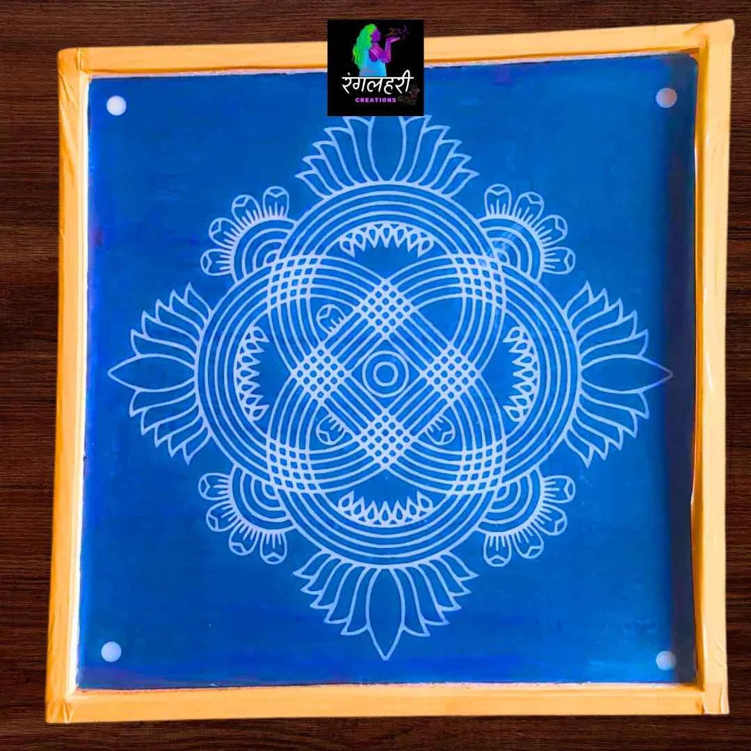 W1406 : Kolam Stencil 14 by 14 Inch Wooden Square Rangoli Stencil - Ranglahari Creations