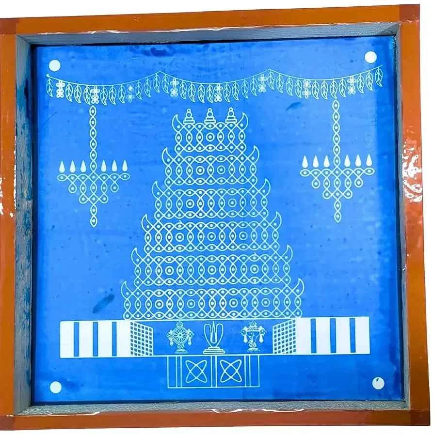 W1407 : Temple Gopuram Kolam Stencil 14 by 14 Inch - Ranglahari Creations