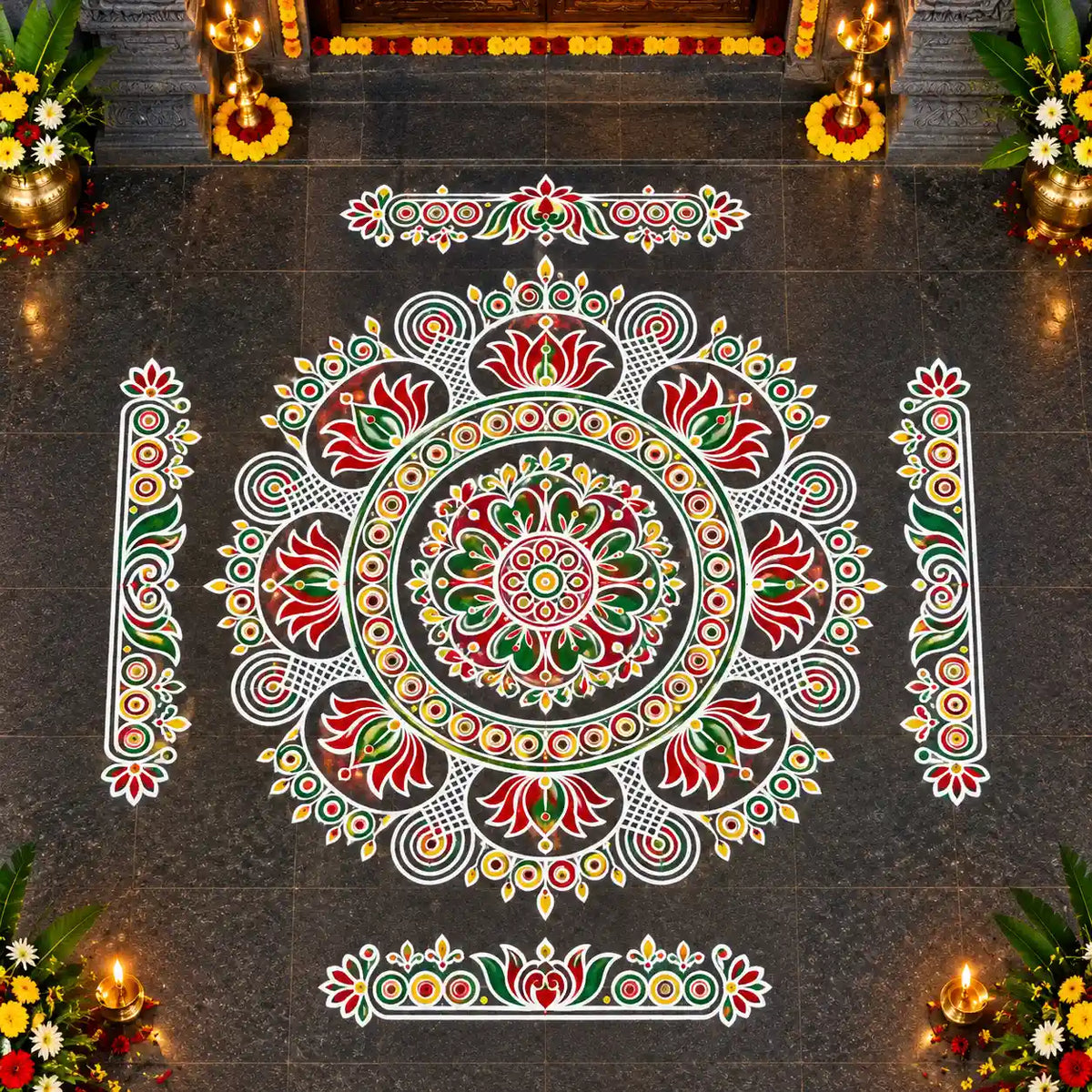 Big Mahalakshmi Kamala Kolam Stencil colorful