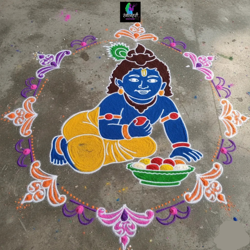 WJ2416 : Big Baby Krishna Face Kolam Stencil : 25 Inch Secondary image