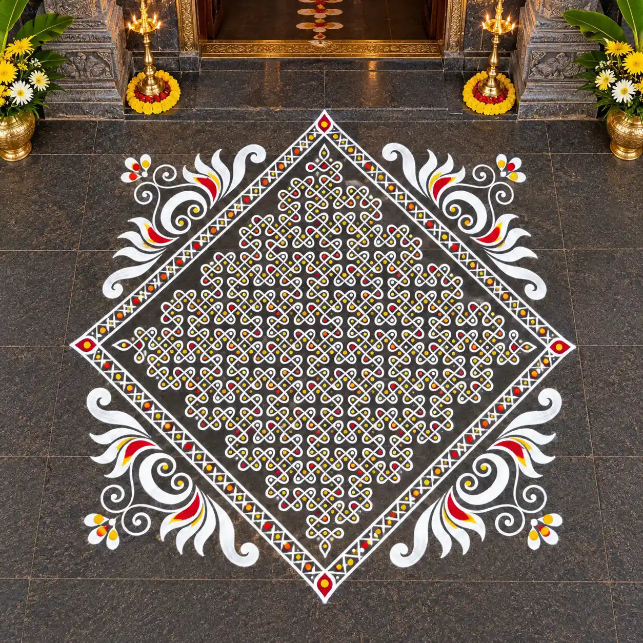 WJ4013 : Biggest Chaitanya Kambi Kolam Stencil : 40 Inch Secondary image