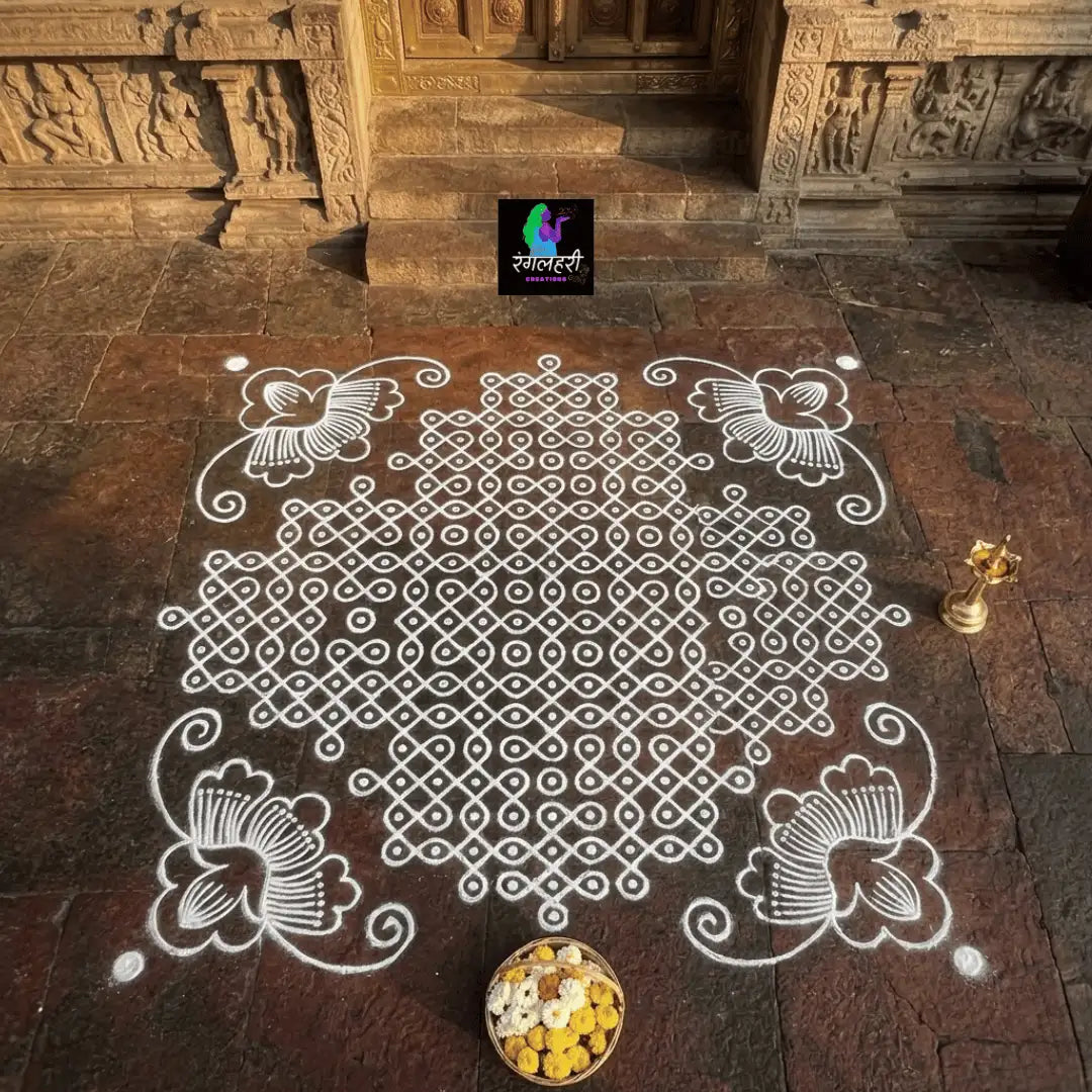 Biggest Floral Corner Kolam Stencil : 40 Inch