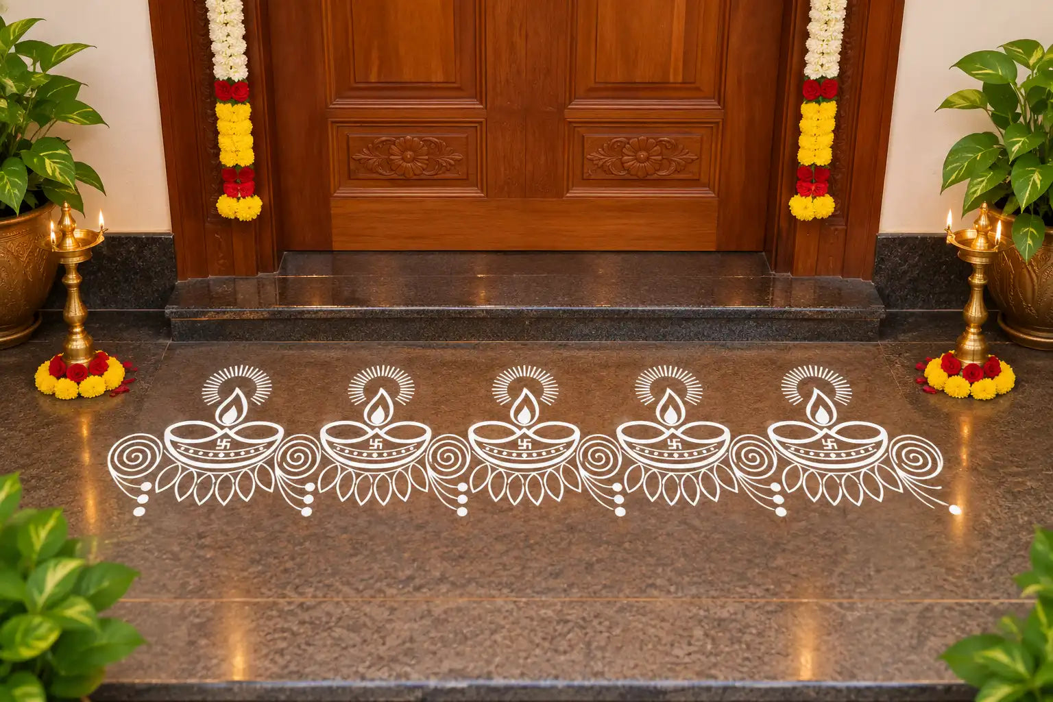 W56 : Diya Deepam Border Kolam Stencil Secondary image