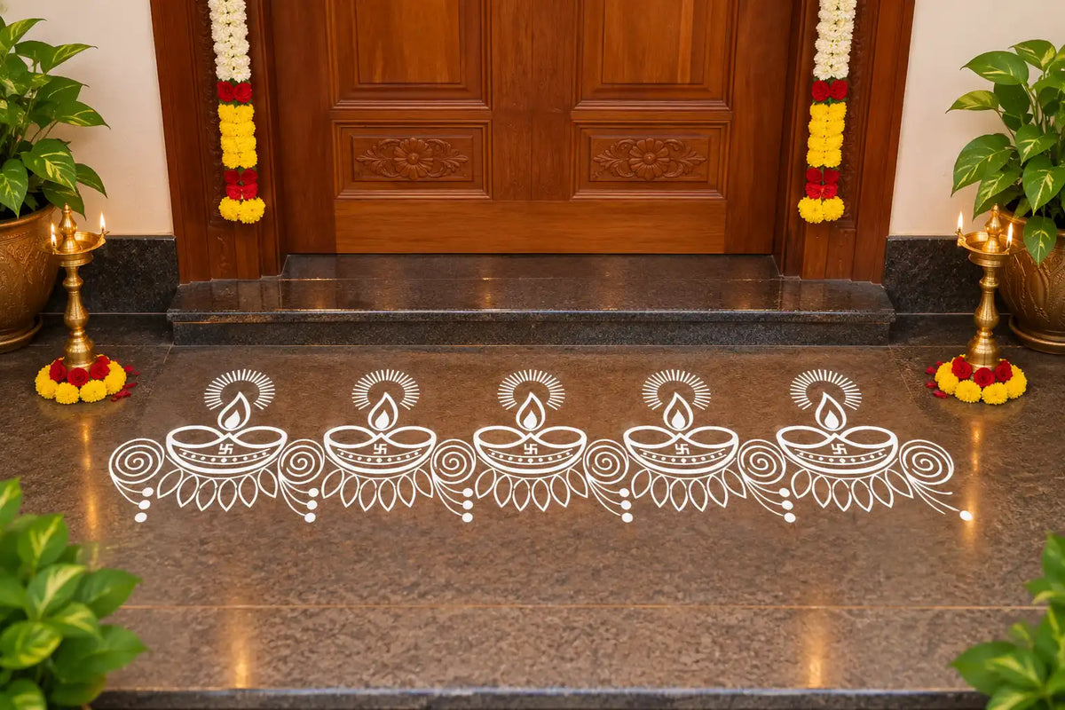 Diya Deepam Border Kolam Stencil