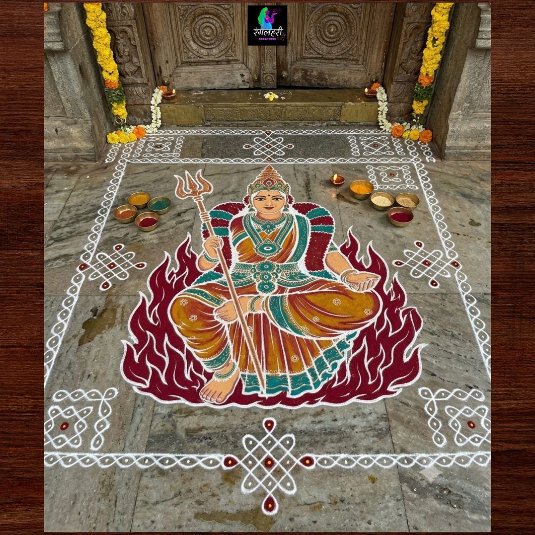 Goddess Durga Kolam Stencil Y43 : Divine Power & Protection Secondary image