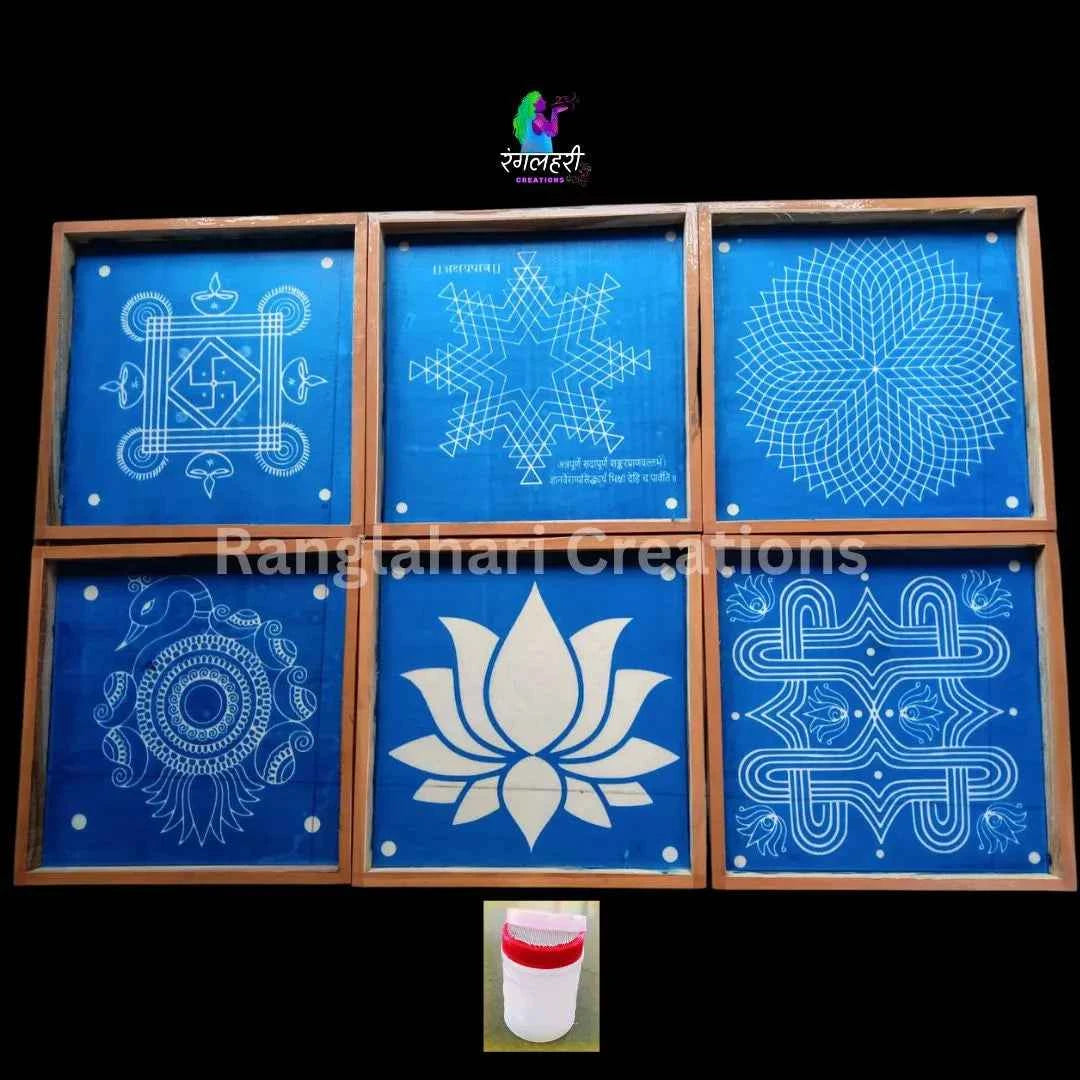 Kolam Set of 6pcs of 12 by 12 Inch Wooden Stencils - Ranglahari Creations