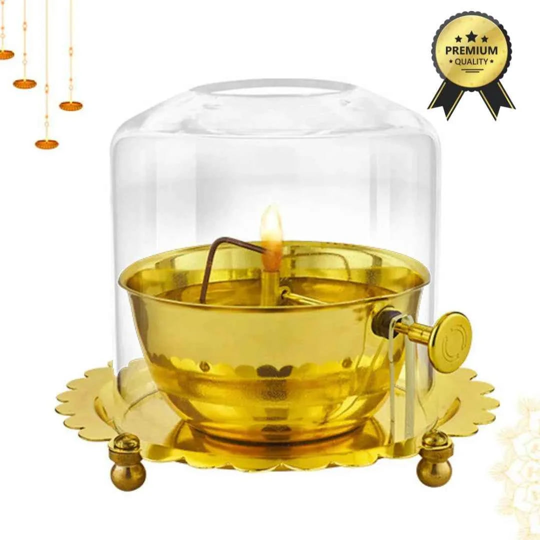 Super Premium Brass Akhand Jyot Diya With Screw Lever - Ranglahari Creations