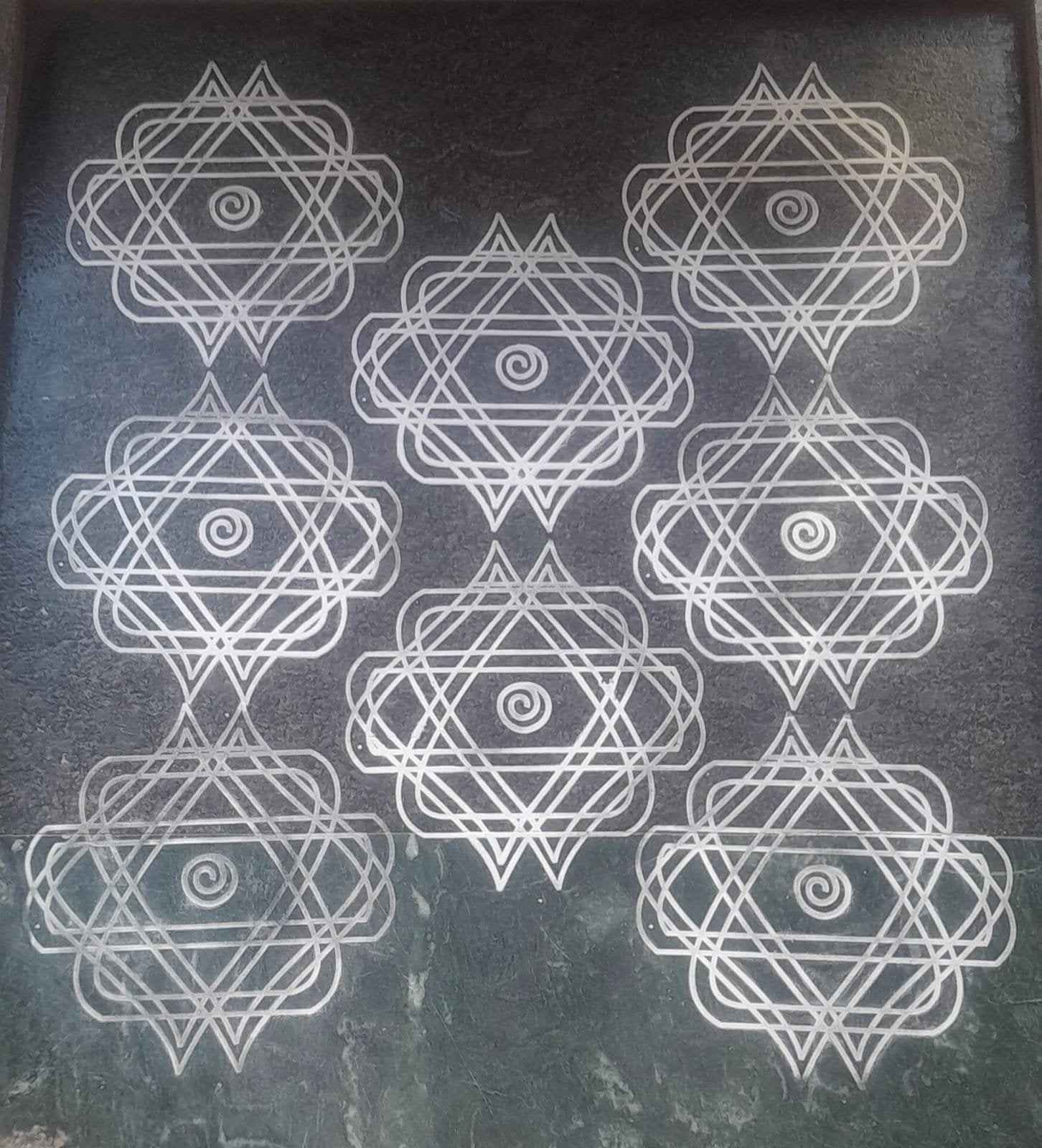 W1401 : Kolam Stencil 14 by 14 Inch Wooden Square Rangoli Stencil - Ranglahari Creations