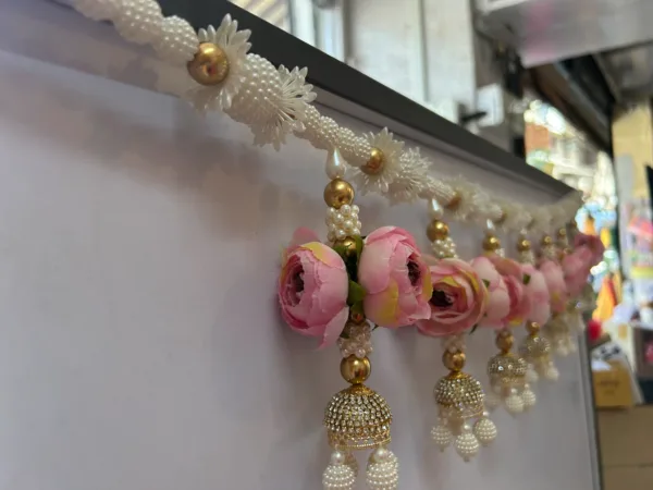 Door Hanging Toran Pink Flower With Moti And Latkan