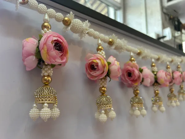 Door Hanging Toran Pink Flower With Moti And Latkan